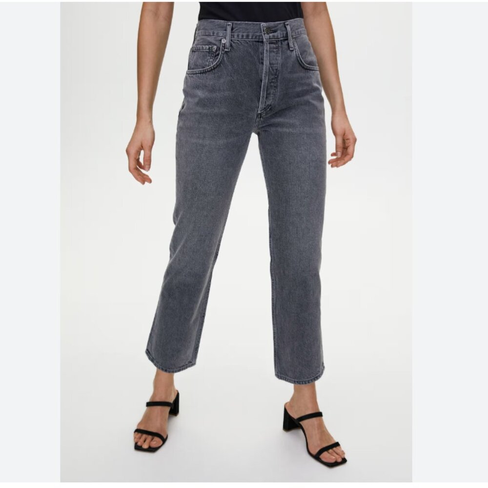 Agolde Washed Charcoal High-Rise Straight Jeans